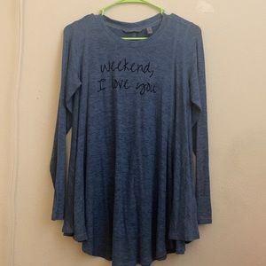 AnyBody weekend i love you swing top loungewear tunic heathered blue XXS